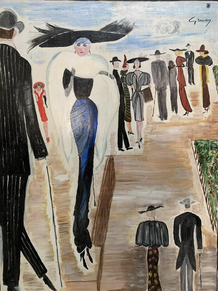 Oil on Canvas Ode to Rene Gruau Longchamps 1948: Oil on Canvas, Ode to Rene Gruau, Longchamps 1948 48 x 36 inches