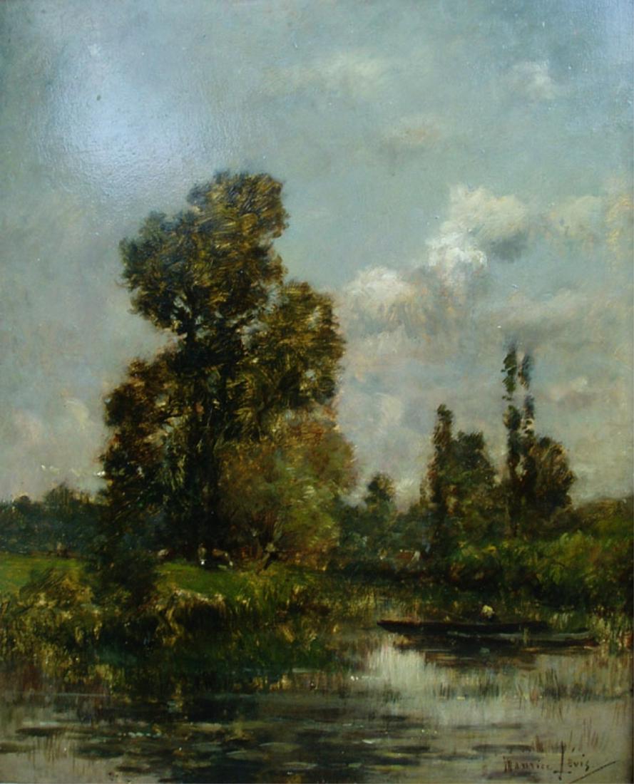 Maurice Levis, French, 1860-1940: Maurice Levis, French, 1860-1940, A Punt Nearing Shore, Oil on Panel, 42.5x34 cm. Signed LRAcquired by the current owner from Waddington's, Toronto in 2004