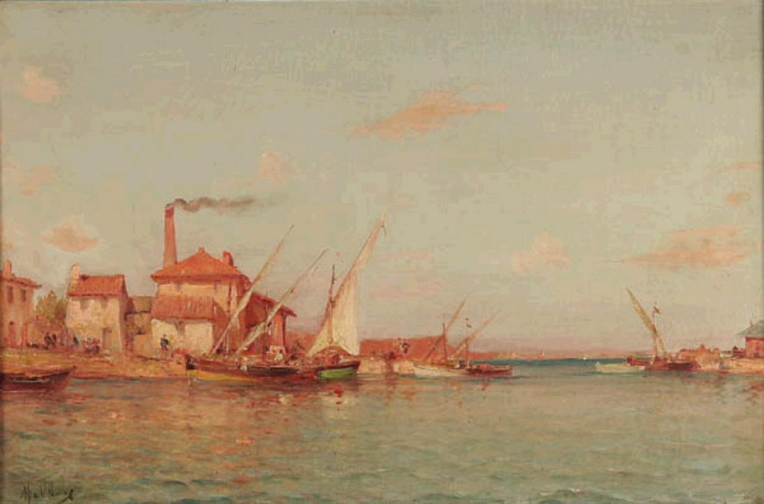 Charles Malfroy, French, 1862-1951: Charles Malfroy, French, 1862-1951, Venetian Harbor Scene, Oil on Canvas, 46x66 cm. Signed LLAcquired by the current owner from Jackson's Auction, Cedar Falls, 2007
