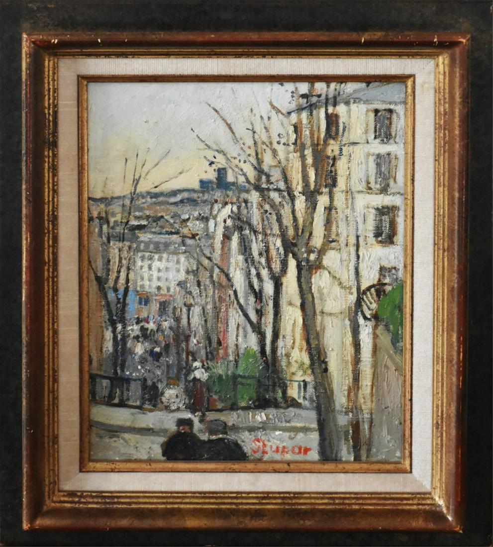 Marko Stupar, Serbian, 1936-: Marko Stupar, Serbian, 1936-, Escalier de la Rue Chappe, Oil on Canvas, 35x27.5 cm. Signed LC