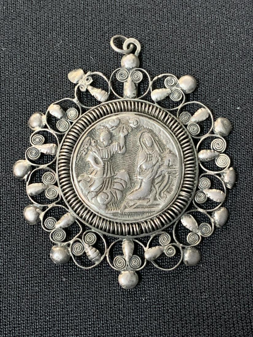 Silver Filigree Christian Pilgrim Badge: Silver Filigree Christian Pilgrim Badge, Possibly Medieval. 2.5 inches in diameter.