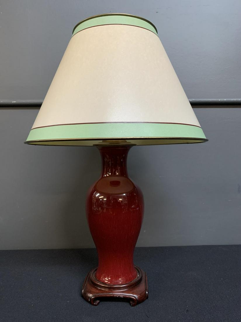 Antique Chinese Sang de Boeuf Lamp: Antique Chinese Sang de Boeuf Lamp 19 inches, missing finial.