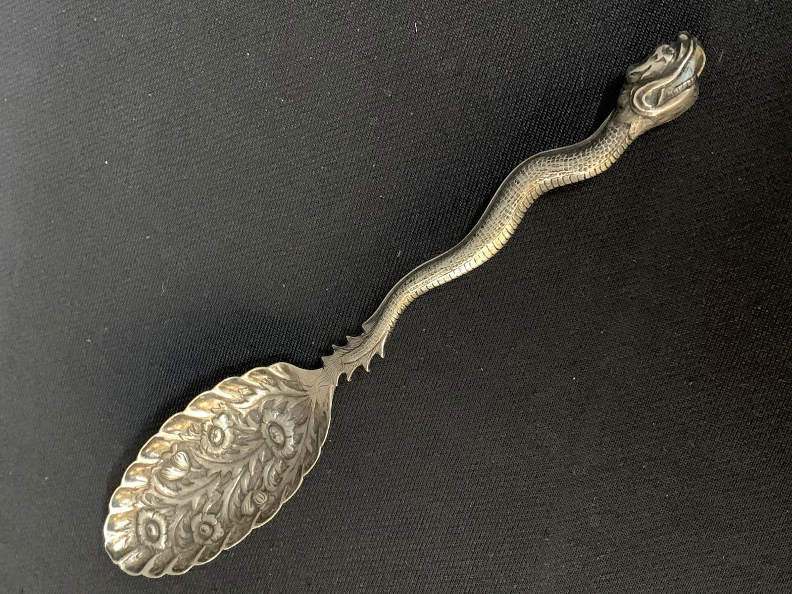 Important Chinese Export Silver Berry Spoon by Wang (1 of 8)