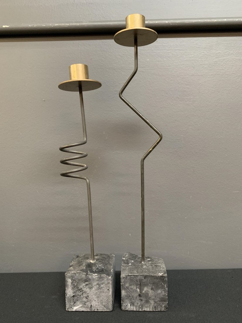 Postmodern Brass, Wire, Slate Candlestick Holders (1 of 5)
