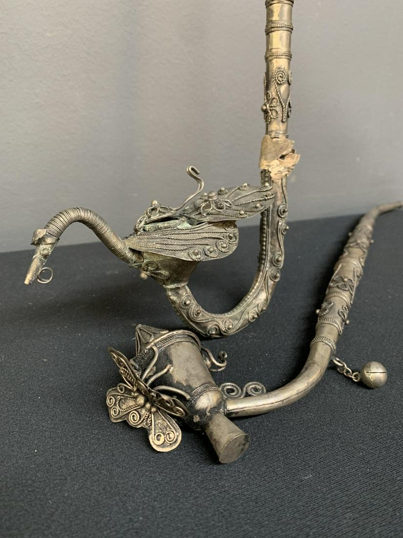 2 Chinese Silver Filigree Opium Pipes, Peacock (1 of 8)