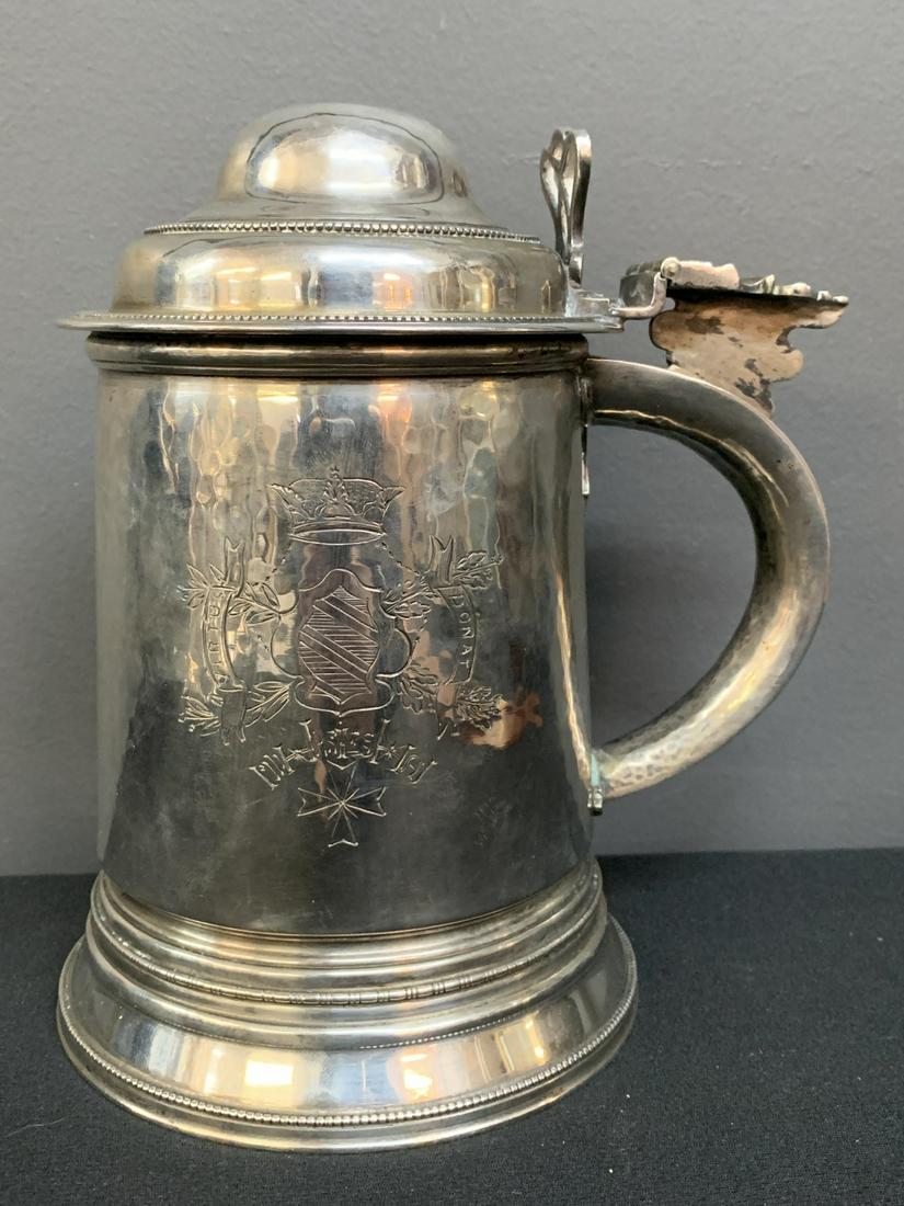 18th C. French Silver Lidded Stein, Tankard (1 of 8)