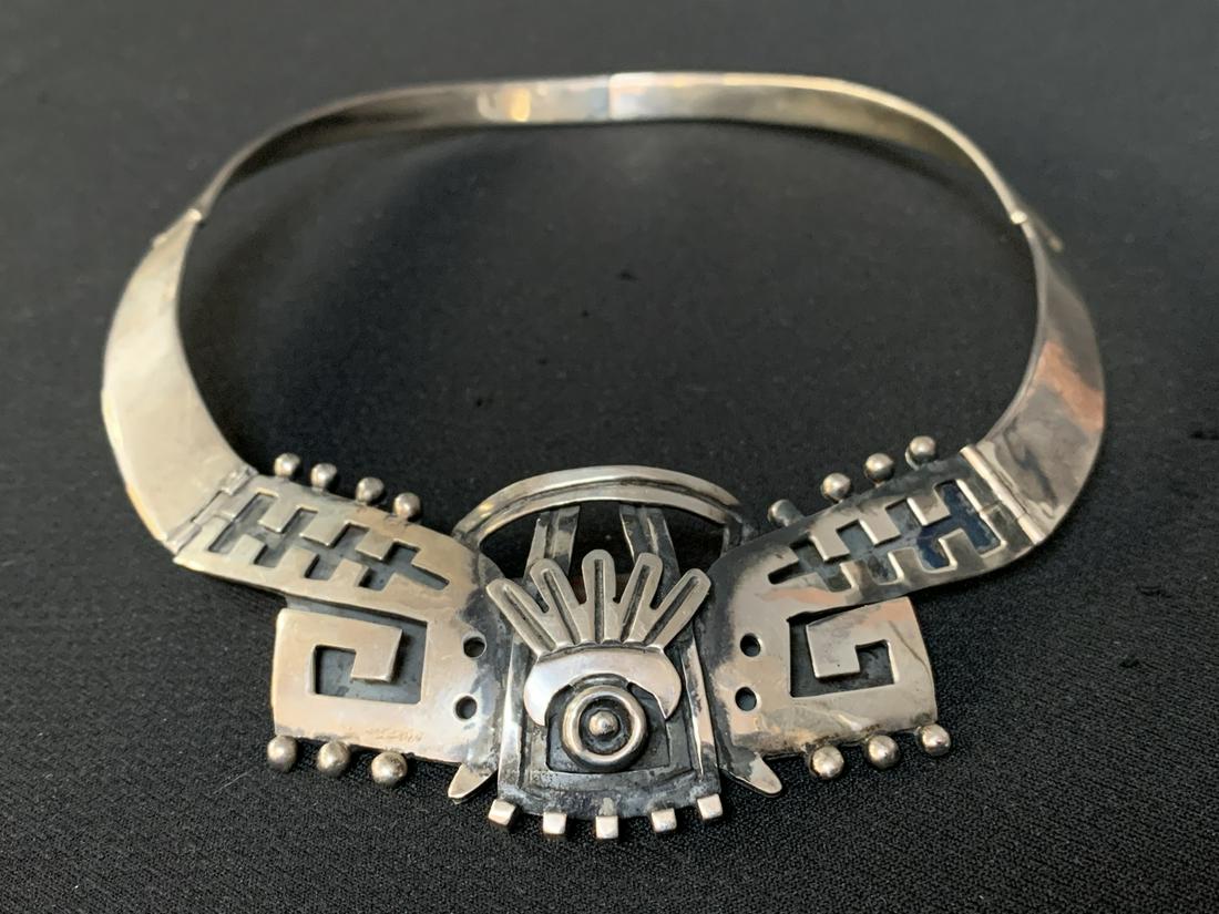 Vintage 1950s Mexico 925 Silver Hinged Necklace (1 of 6)