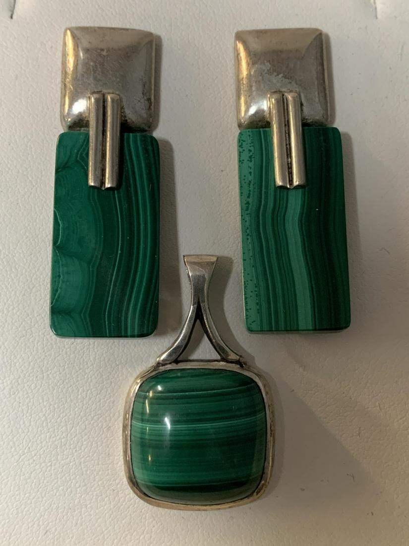 Lot of Malachite Silver Jewelry, Earrings, Pendant (1 of 5)
