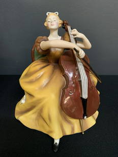 Royal Doulton Fine China Figurine, Cello, In Box: Royal Doulton Fine China Figurine, Cello, In Box With Papers from the series, Lady Musicians, Prestige Figures by Royal Doulton. Written on underside, Cello, H.N. 2331, Copr. 1969. Limited Edition no