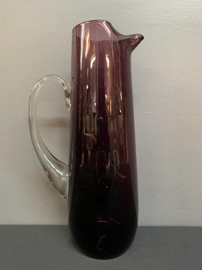MCM Blenko Amethyst Glass Pitcher, Glass Handle (1 of 5)