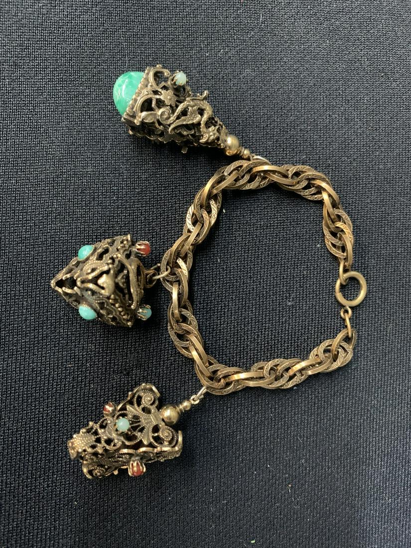 Gold Tone Filigree Figural Charm Bracelet (1 of 6)