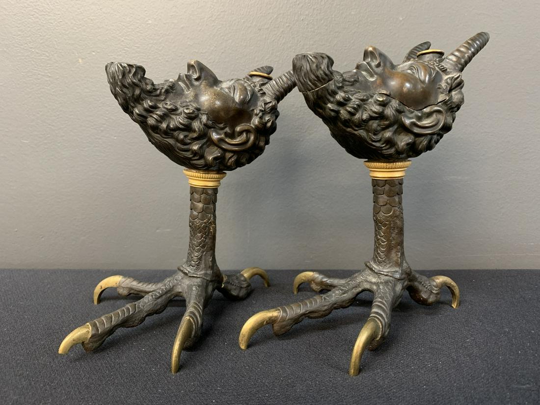 19th C French Cast Bronze Satyr Talon Smoking Set (1 of 8)