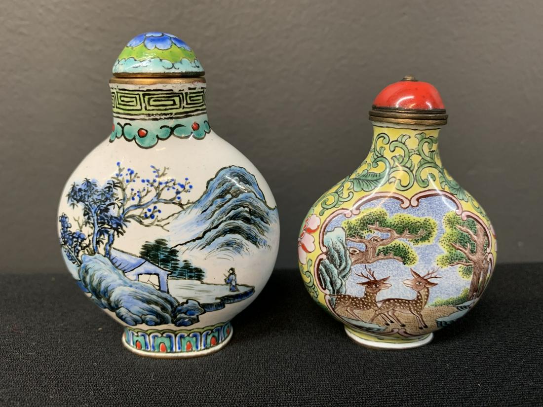 Lot Of 2 Chinese Enamel On Copper Snuff Bottles (1 of 6)