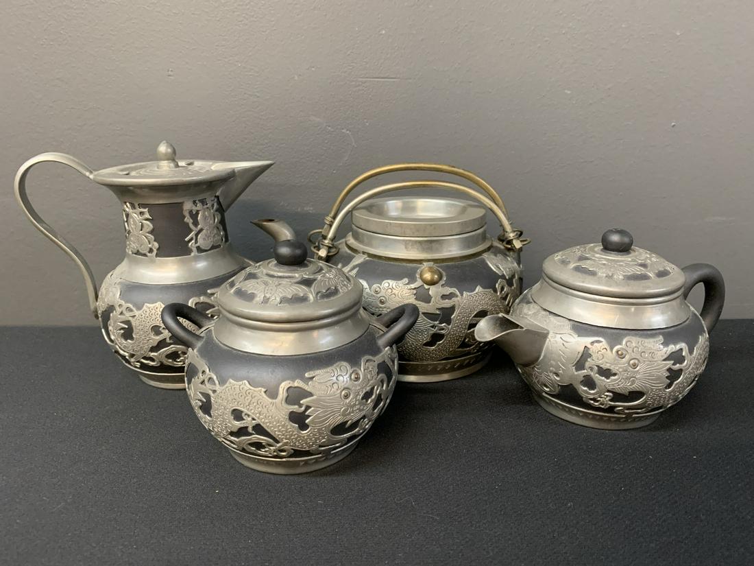 4 Pc Chinese Black Pottery Pewter Tea Service Exp. (1 of 10)