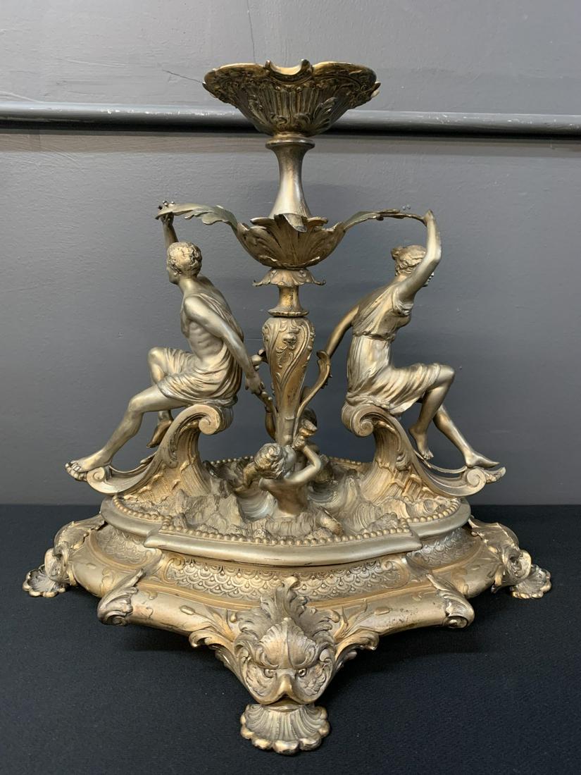 Antique Italian Figural Mythological Centerpiece: Antique Italian Figural Mythological Centerpiece. Missing Glass Platter. 16"h X 17" X 14"
