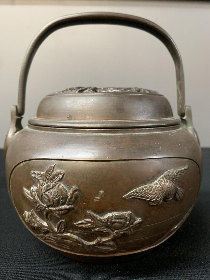 Signed Japanese Bronze Hand Warmer (1 of 9)