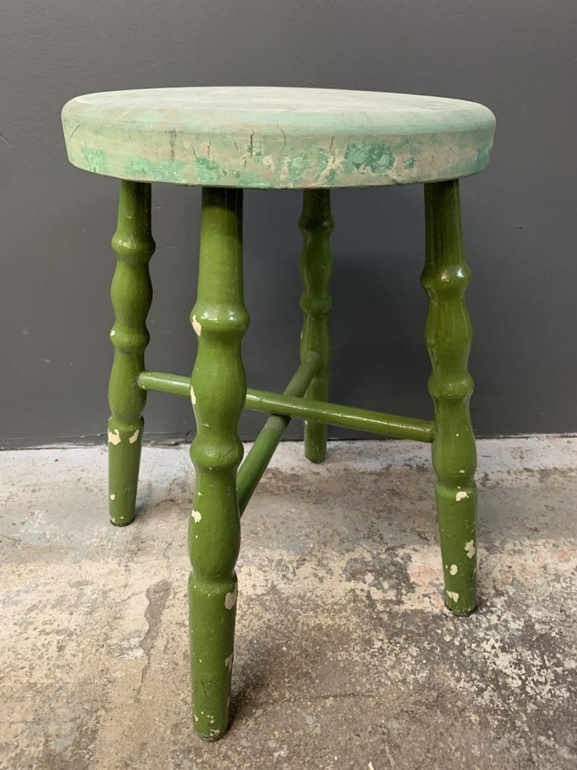 Vintage Turned Green Low Stool (1 of 3)