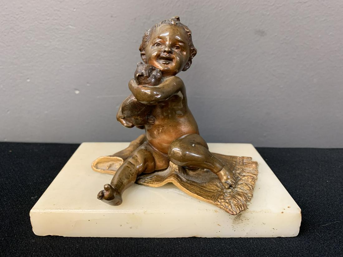 Carl Kauba Bronze Statue Of A Boy With A Cat (1 of 7)