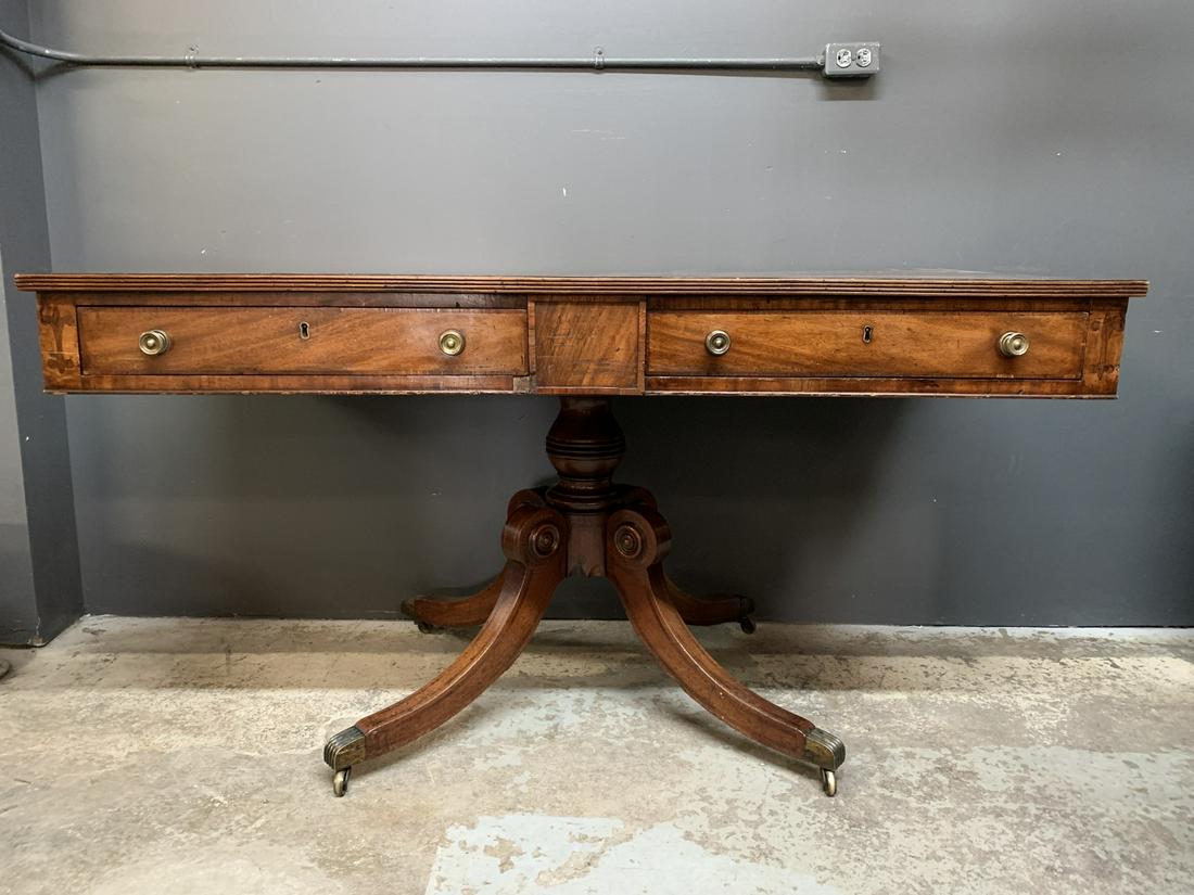 19th C. Inlaid Single Pedestal Library Table (1 of 8)