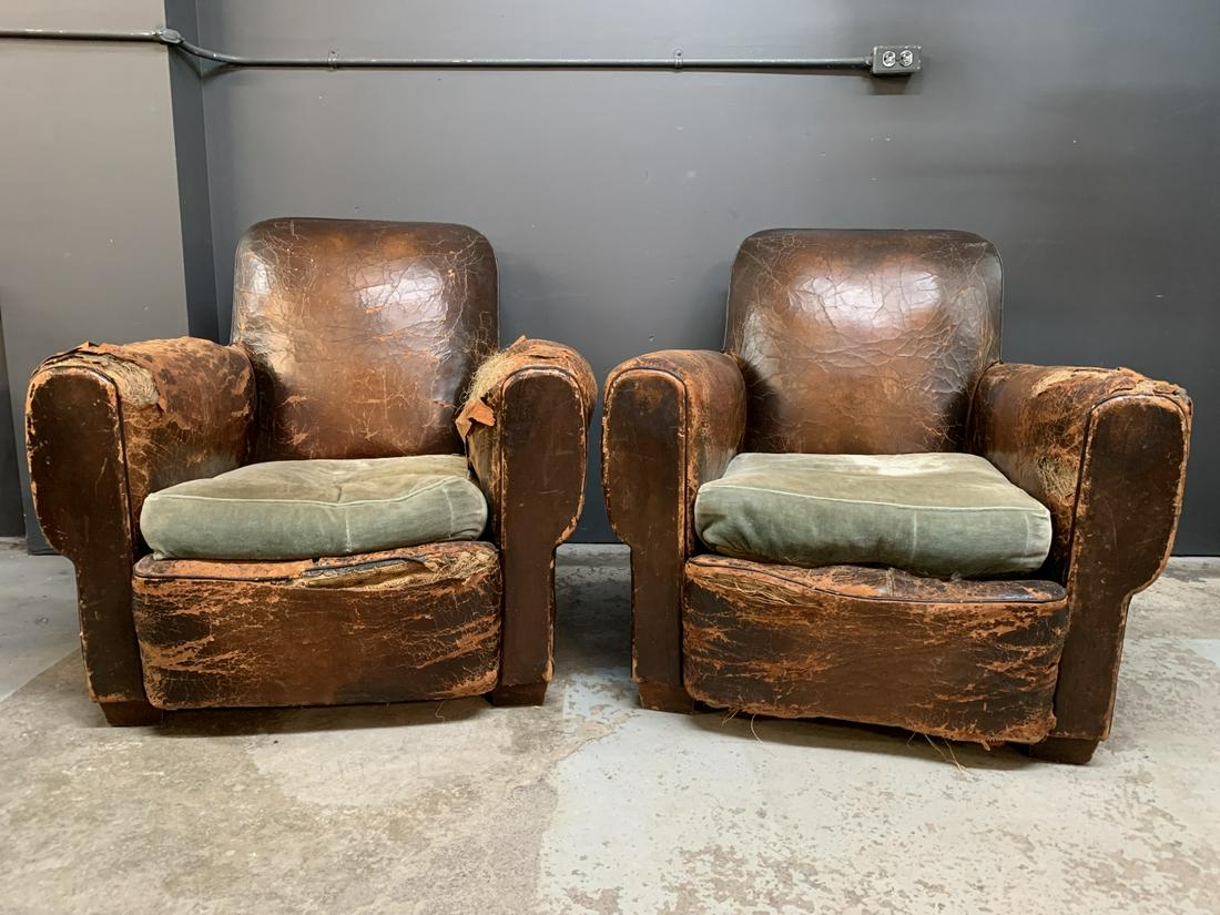 Pair Of 1930s Art Deco French Leather Club Chairs (1 of 7)