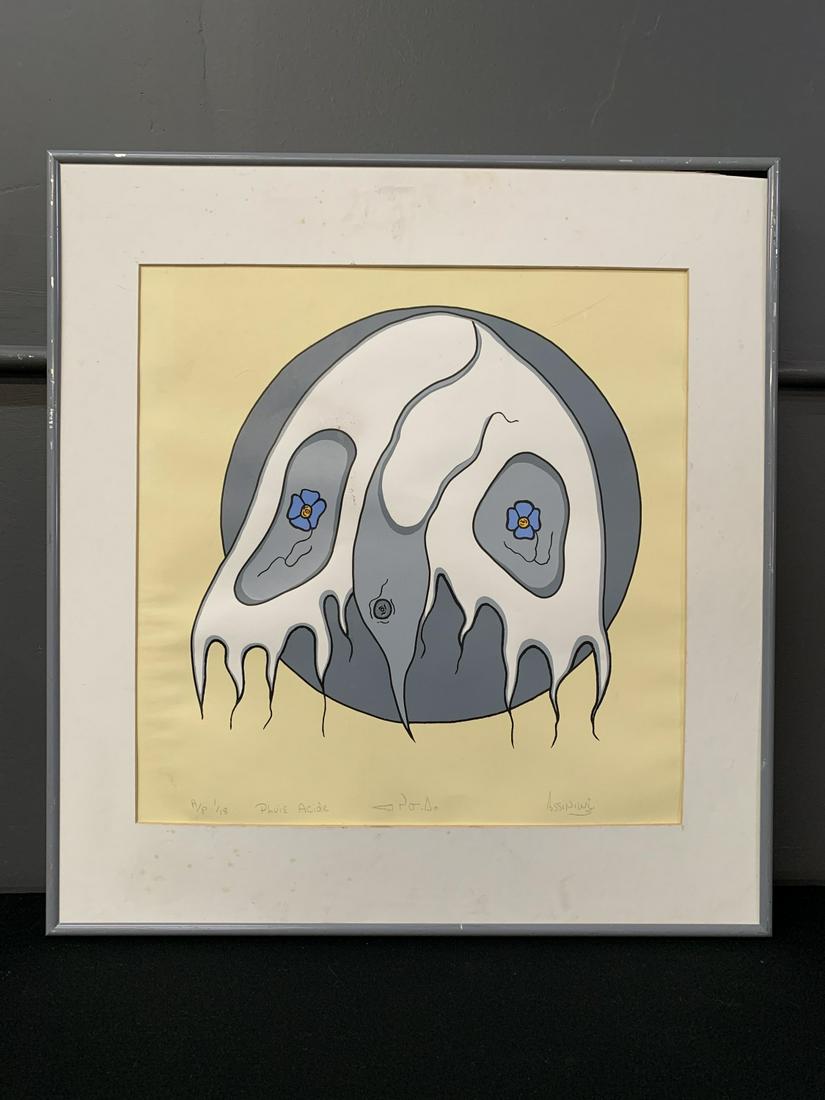 Artists Proof 1/18 Bernard Assiniwi Canadian Cree: Artists Proof 1/18 Bernard Assiniwi Canadian Cree Print, Pluie Acide. Signed In Pencil. Some Staining. 15 X 15 Inches.