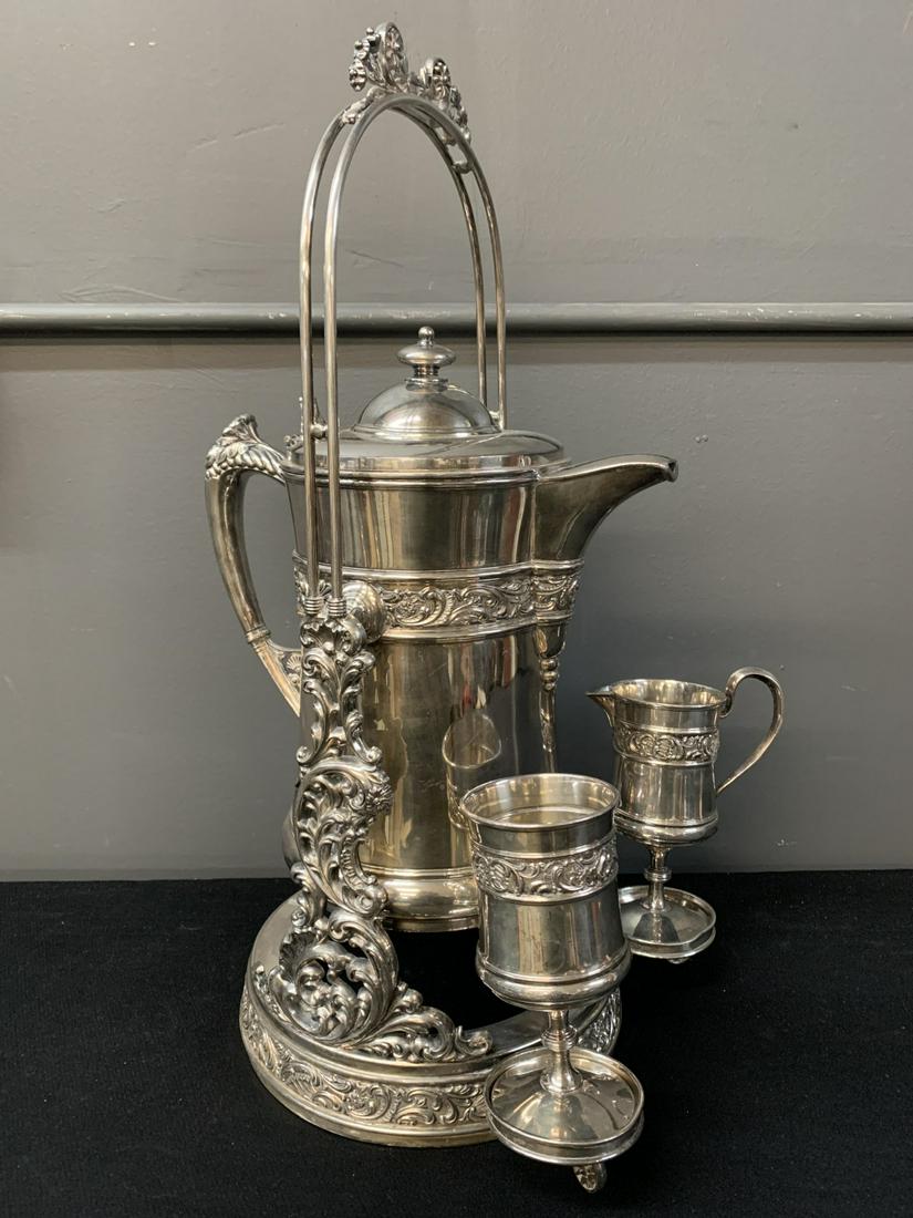 American 19th C Large Silverplate Tipping Kettle (1 of 9)