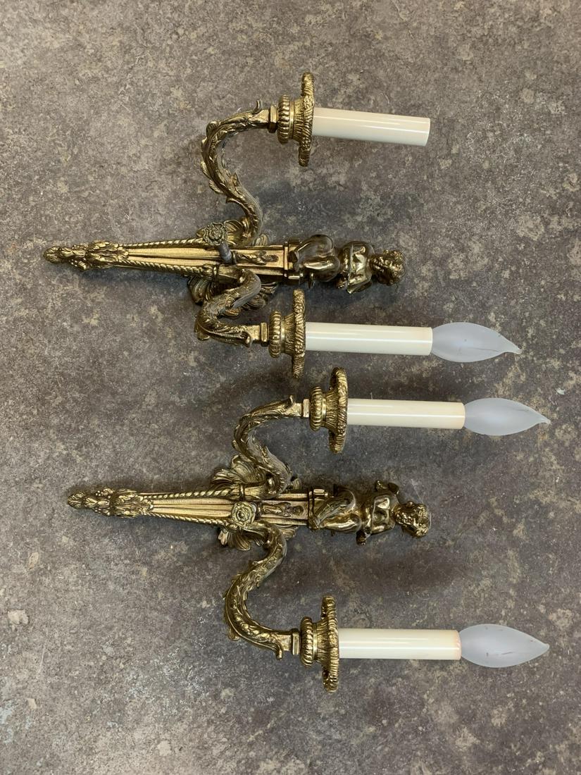 Pair Of Brass Wall Appliques, Sconces, Cherubs (1 of 5)