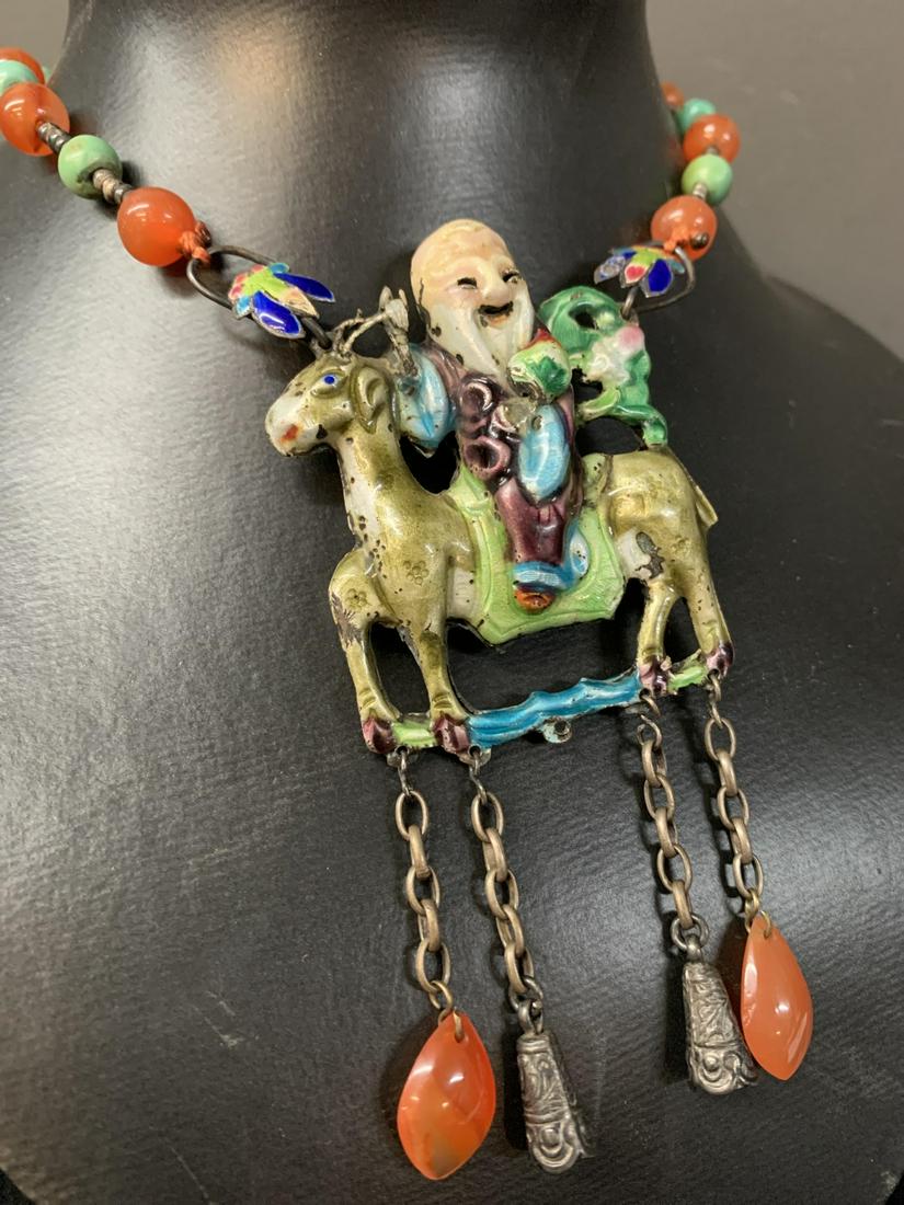 Antique Chinese Enameled Export Silver Necklace (1 of 10)
