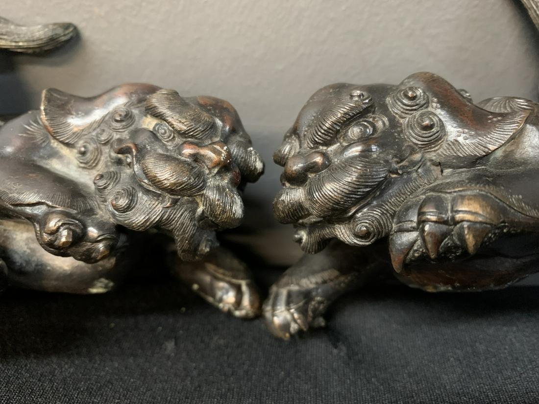 Pair Of Meiji Period Bronze Fu Dogs: Pair Of Meiji Period Bronze Fu Dogs. From The Same Collector As Lot 17 Sold On 09/24/2020. Two Of Four Total. 6 X 3 Inches.