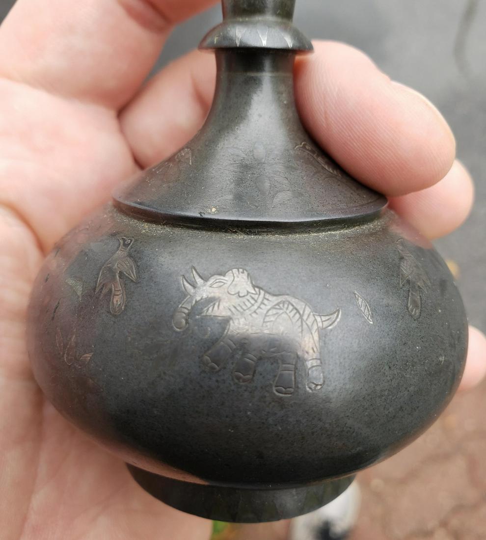 Antique Indian Silver Inlaid Bidri Vase (1 of 6)