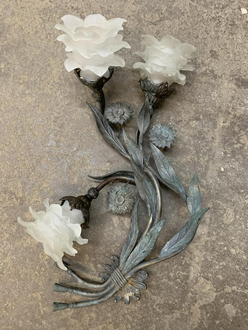 French Art Nouveau Bronze Floral Wall Light Sconce (1 of 5)