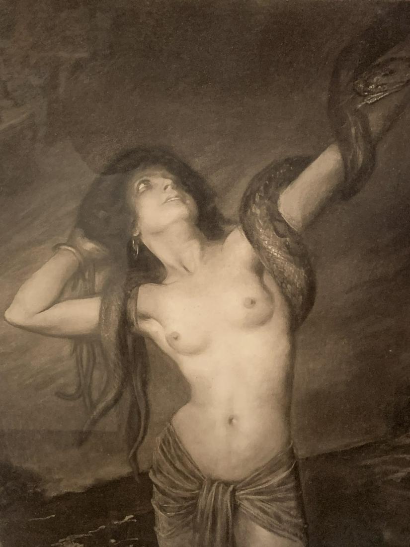 19th C Engraving, Snake Girl, Snake Charmer (1 of 9)