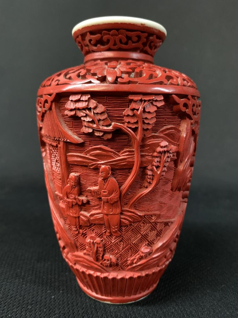 Chinese Cinnabar Porcelain Vase (1 of 7)