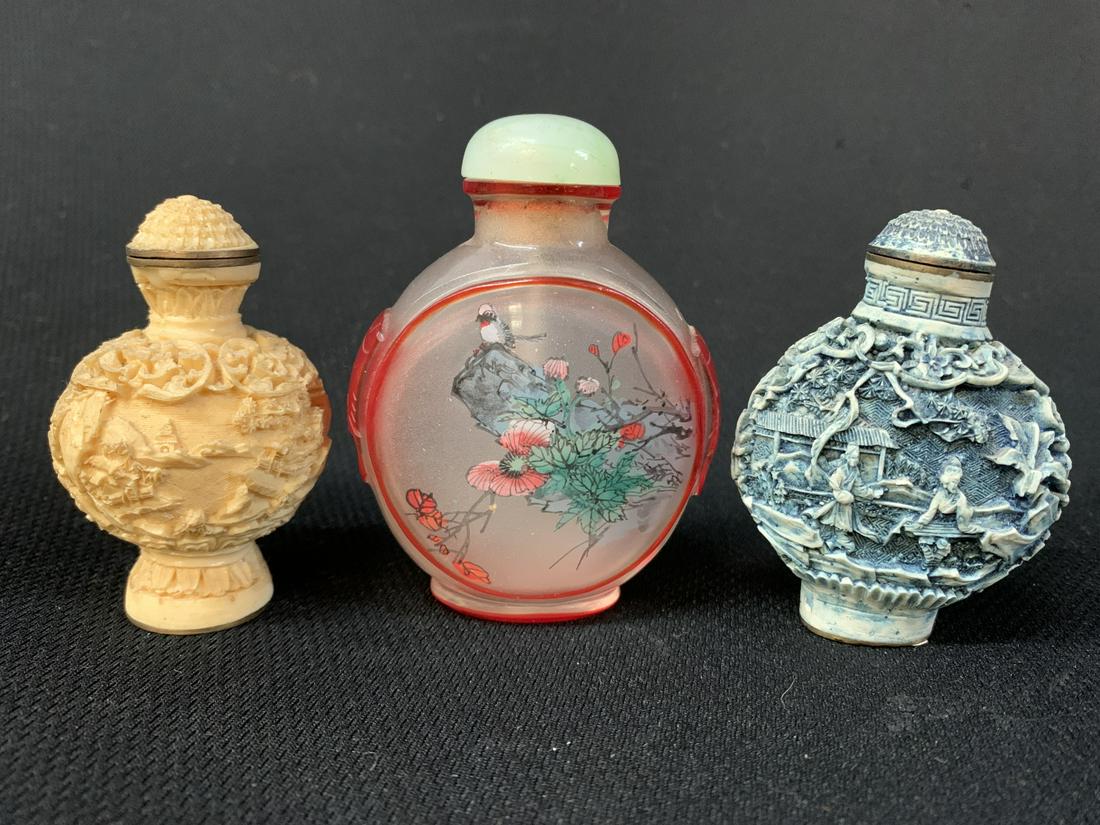Lot Of 3 Chinese Snuff Bottles, Reverse Painted (1 of 11)
