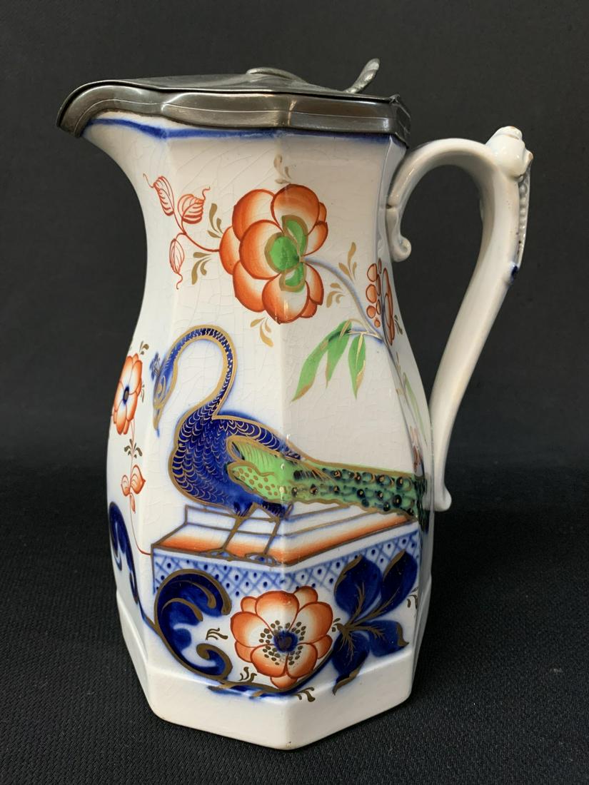 19th C English Imari Ironstone Pewter Lid Ewer Jug (1 of 8)