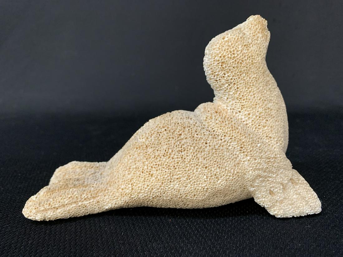 Inuit Fossilized Whalebone Seal Carving, Grenfell (1 of 4)