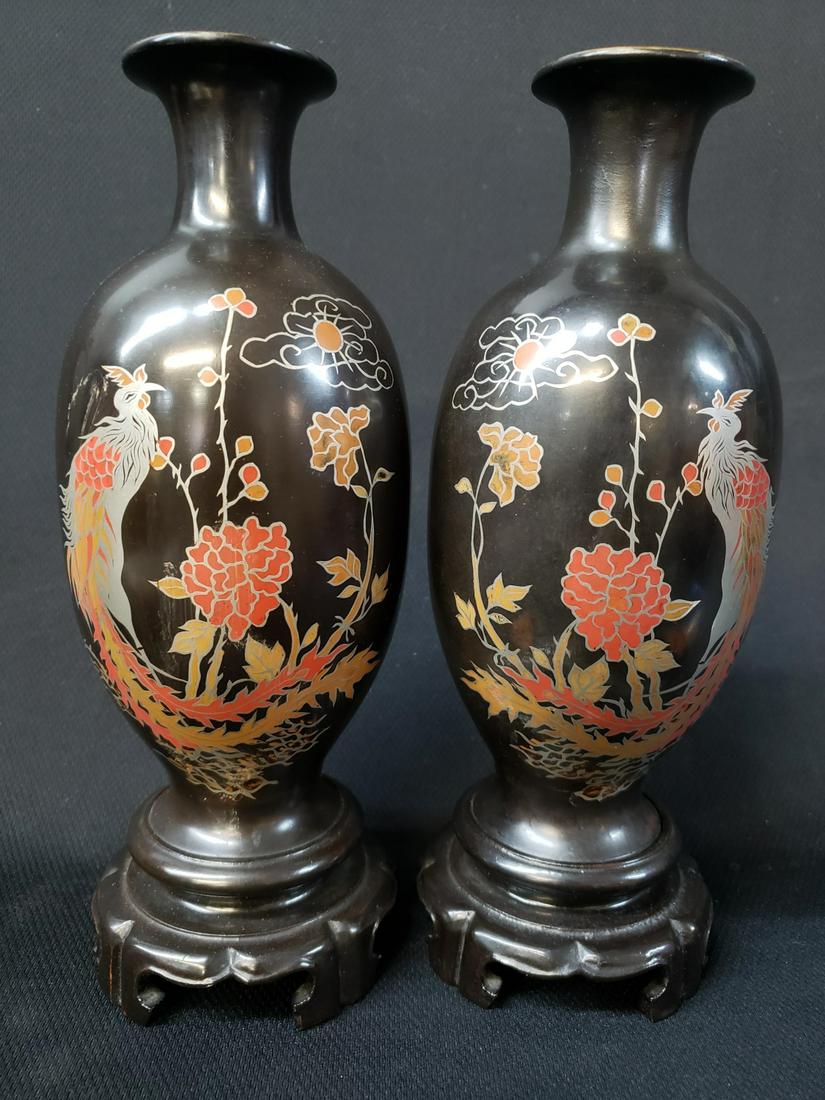 Pair Of Foochow Shen Shaoan Chinese Lacquer Vases (1 of 7)