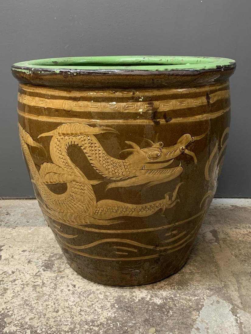 Large Vintage Chinese Dragon Egg Pot, Planter