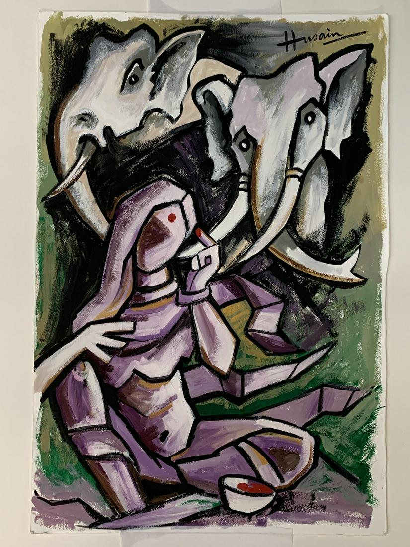 Maqbool Fida Husain (Attr.) Gouache, Indian Woman (1 of 8)