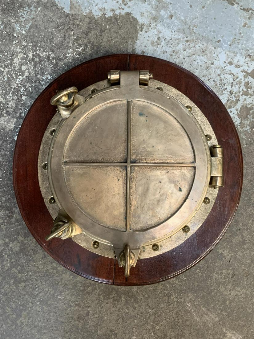 Vintage Brass Mounted Nautical Porthole Mirror (1 of 4)
