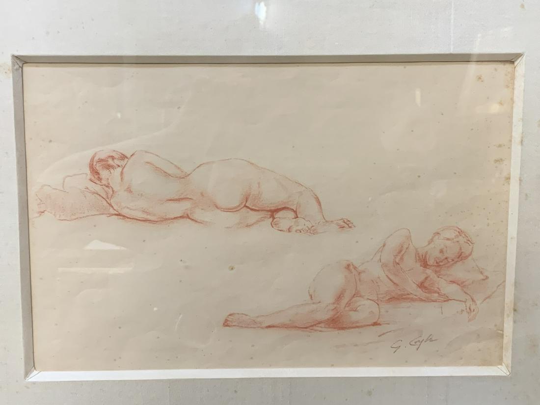 G. Coyle, Conte Drawing, Female Nude Study: G. Coyle, Conte Drawing On Paper, Female Nude Study. Measures 14" X 9.5" Within Matting. Signed Lower Right.