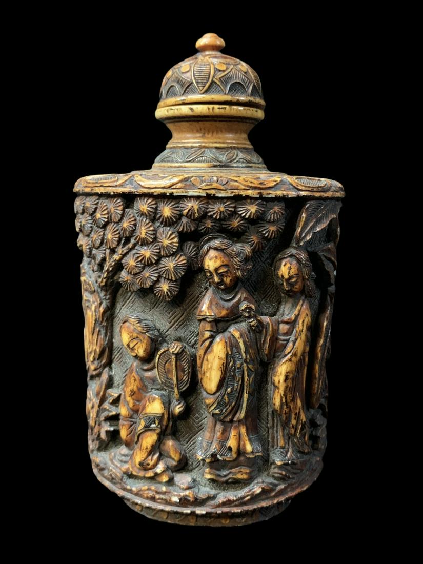 Large Antique Chinese Carved Figural Snuff Bottle: Large Antique Chinese Carved Figural Snuff Bottle. Signed On Underside. Measures 4 Inches Tall. Keywords: Chinese, Chinese Antiques, Asian, Asian Art, Asian Antiques, Chinese Jade, Jade, Chinese Porce