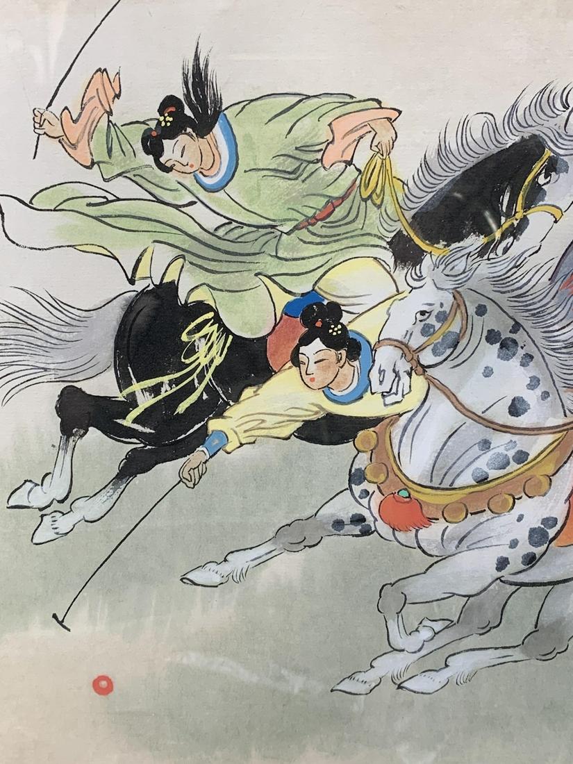 Chinese Painting, Beauties Playing Polo, Signed (1 of 4)