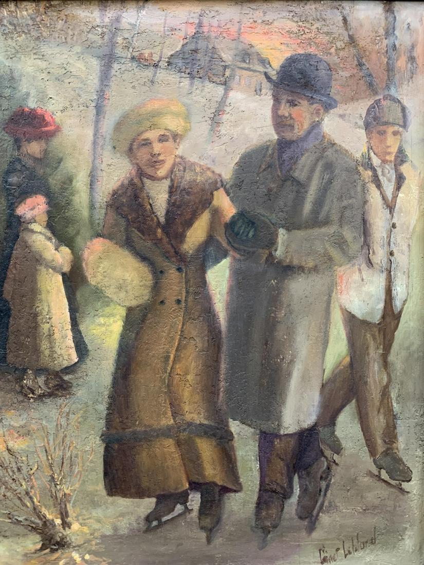 Ginet Leblond, Oil On Board, Pond Skating Scene (1 of 5)