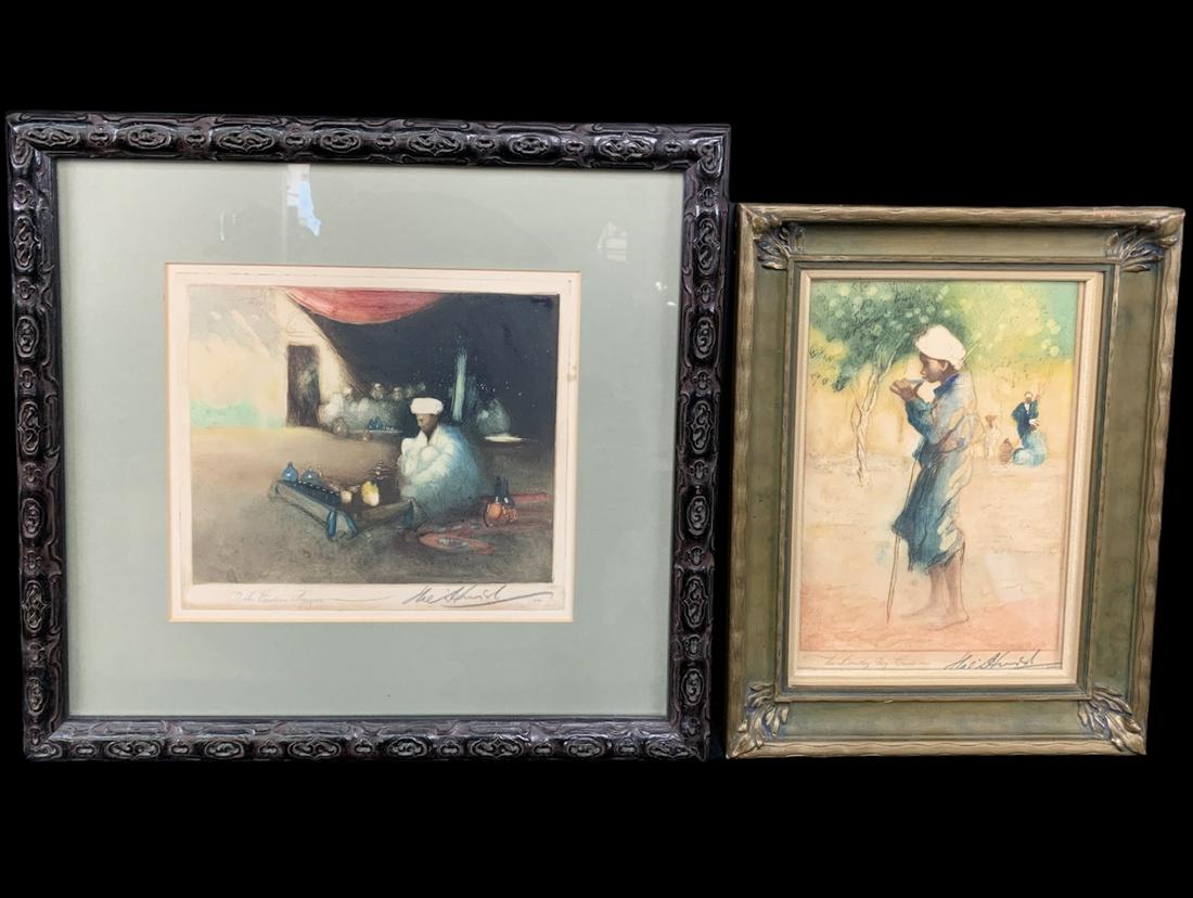 Hal Hurst, Lot Of 2 Orientalist Colored Etchings (1 of 8)