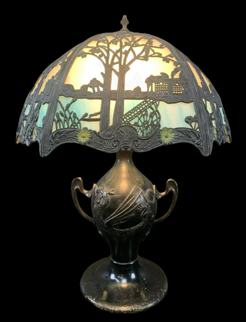 Antique Art Nouveau Slag Glass Lamp (1 of 5)