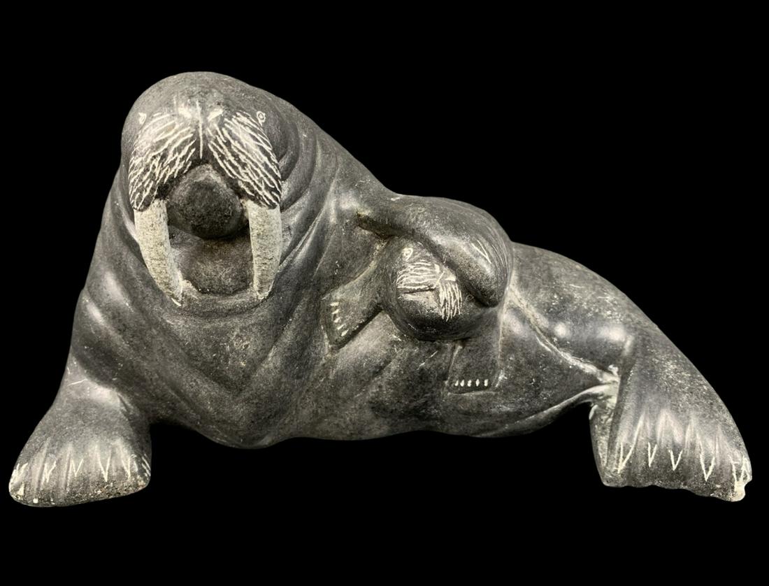 Inuit Soapstone Carved Walrus, Signed Daniel C. 80 (1 of 6)