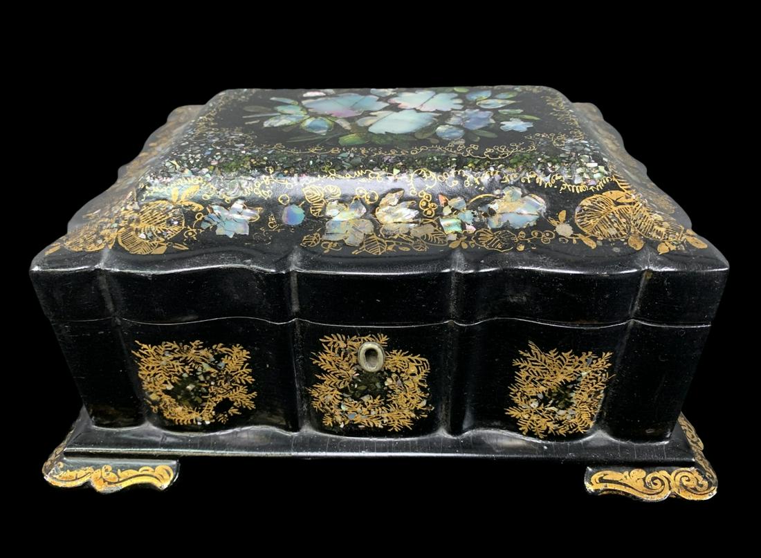 Abalone Inlaid Gilt Papier Mache Jewelry Box (1 of 6)