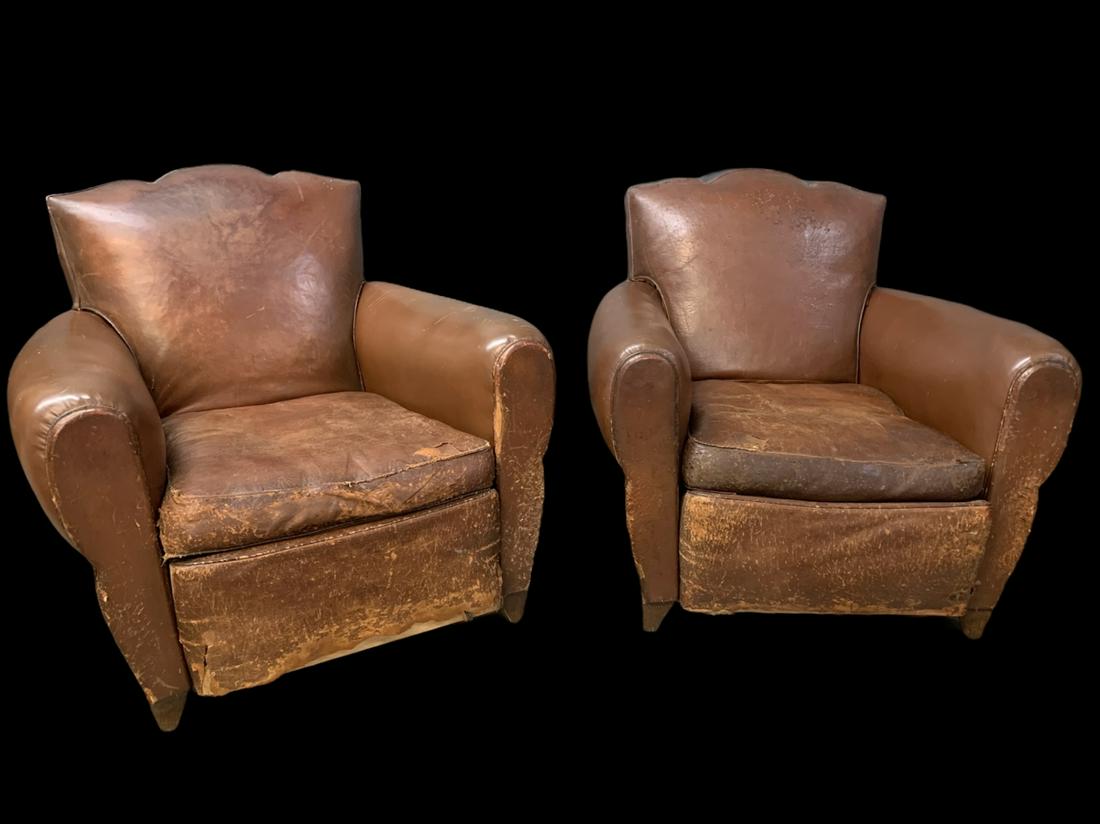 2 1930s French Mustache Back Leather Club Chairs (1 of 5)