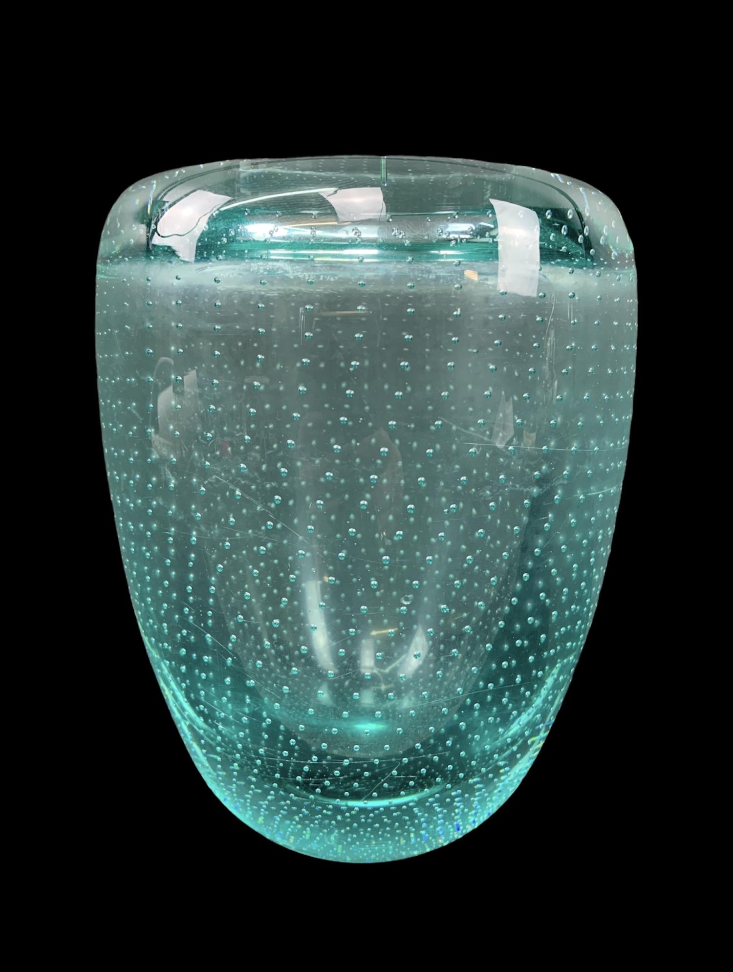 Murano Controlled Bubble Turquoise Art Glass Vase (1 of 4)